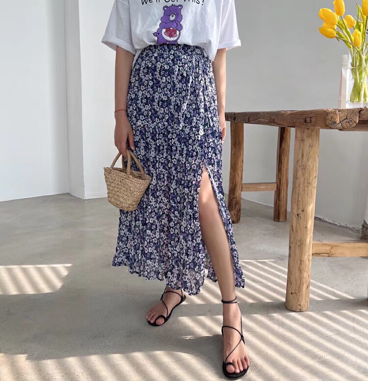 [be your self] Korean pleated floral loose skirt q66162# LSL