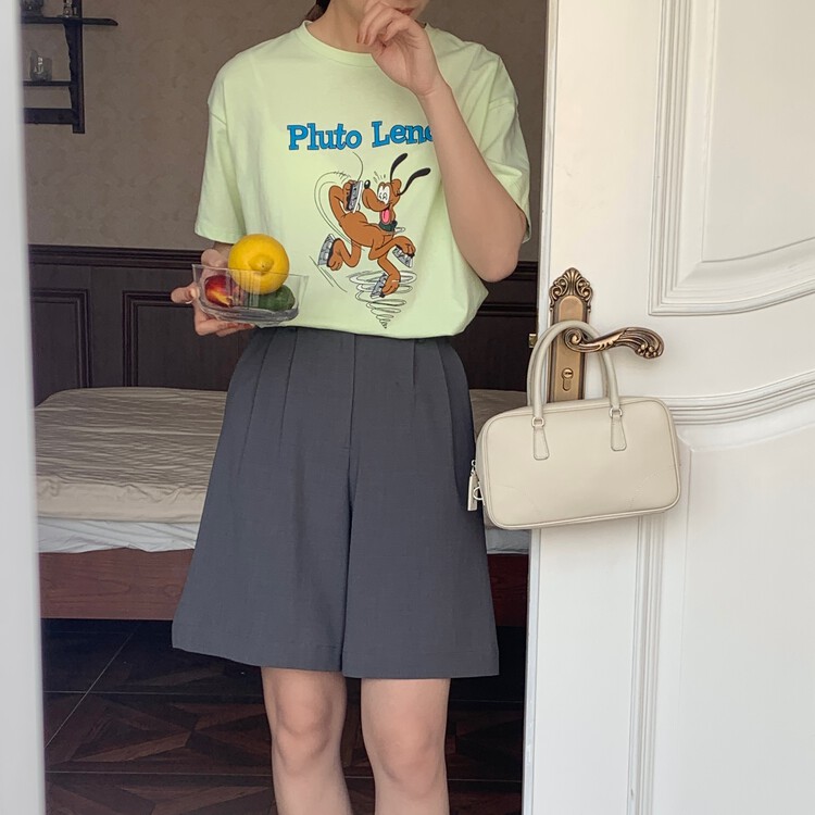 New in early summer! [feeding] simple and versatile goofy print short sleeve T-shirt 7828# cqw