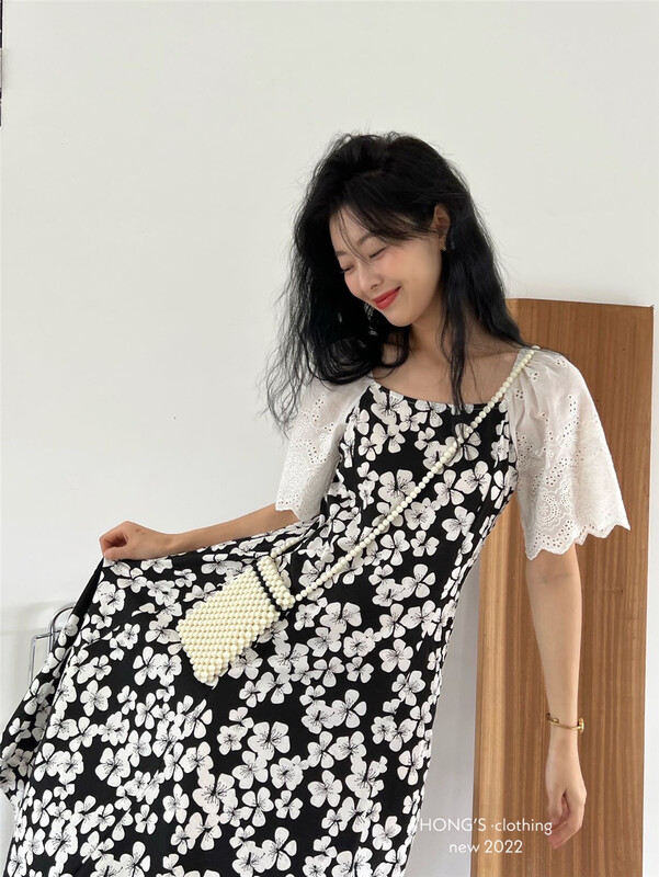 [Hong's] broken flower lady color matching dress 2807# ll