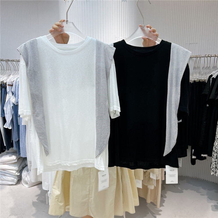 [her tell] crew neck loose and versatile short sleeve T-shirt (with shawl) 5266# XYJ