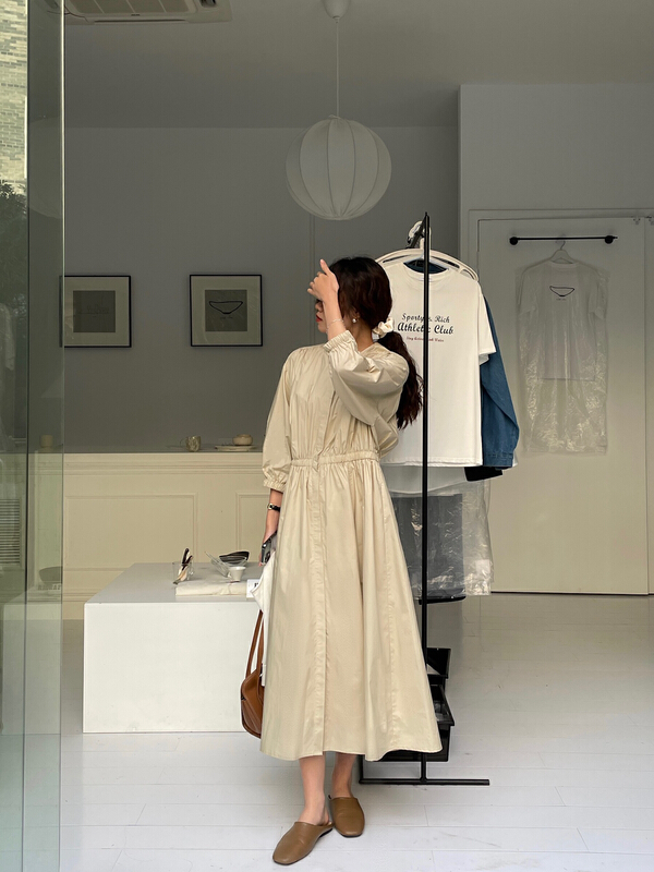 [Hello September] Korean round neck waist length dress h2301# CLS