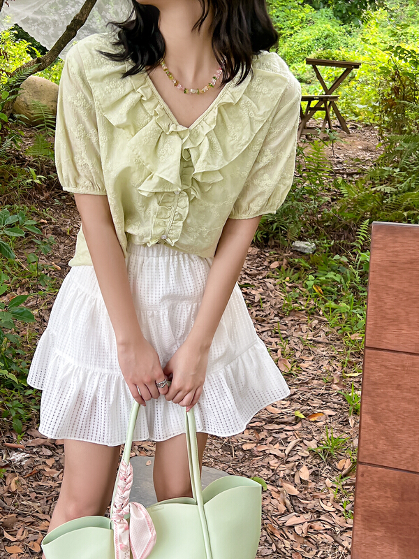 [rong'erjia] Korean version water soluble lace Jacquard blouse 92328# hjy