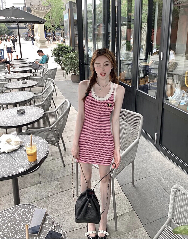 New in early summer! [smile baby] fashion slim stripe slim dress (with bow brooch) b2688# WPL