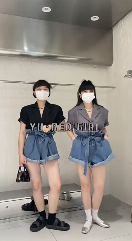 [hongniuniu] niche design suit splicing denim Jumpsuit 35482# XYY