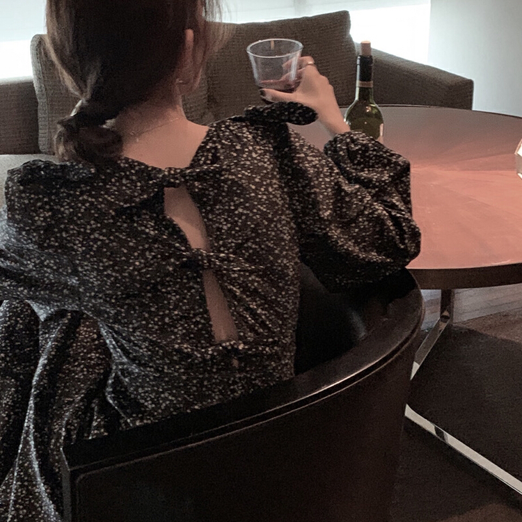 New year in early spring! [timely rain] Han Feng ins design feeling backless bow sexy temperament dress af057# YYW