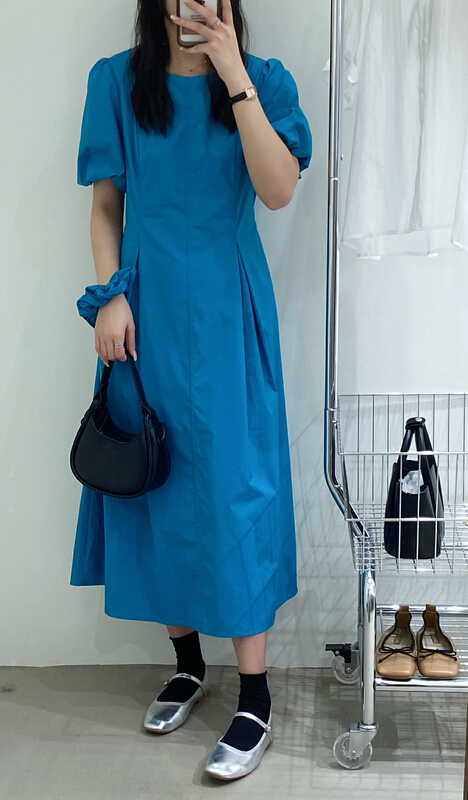 [chocolate] temperament bubble sleeve clear color dress (with hair rope) 28080# ll