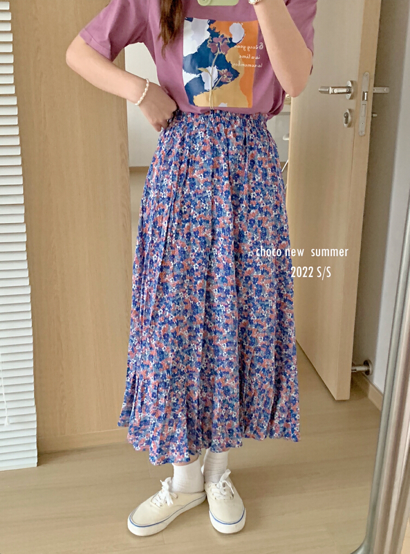 [choco] Korean floral pleated skirt 8280# HBx