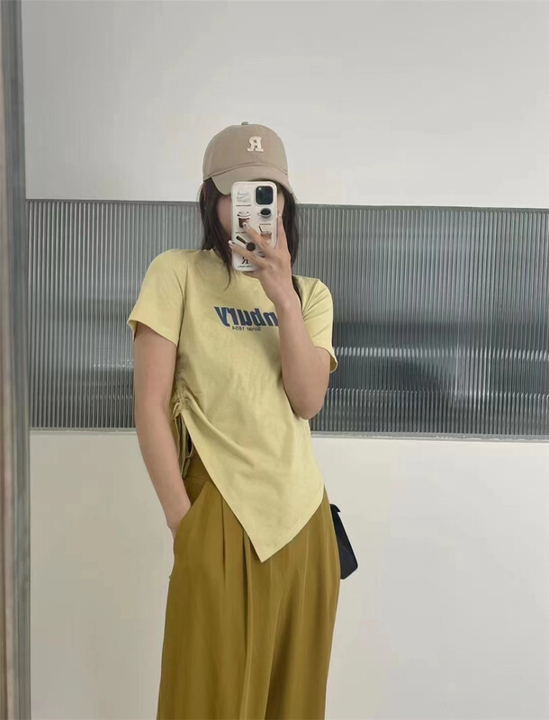 [an studio] round neck letter comfortable short sleeve T-shirt (T-shirt only) 8702# ll