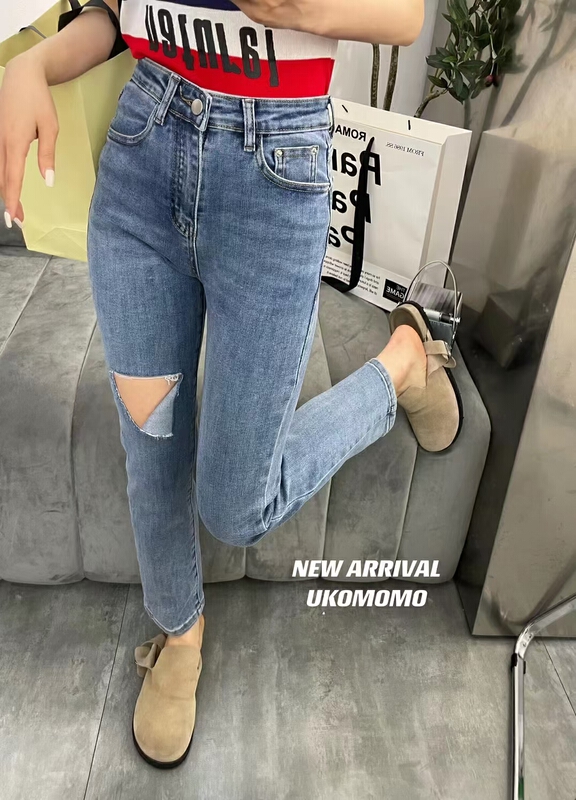 [x2 fansiyu] high waist fashion jeans 6080# WTT with holes