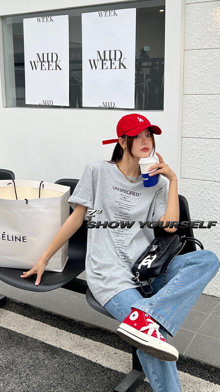New in early summer! [Z2] front and back printed Korean shoulder pad short sleeve T-shirt 1005# WTT
