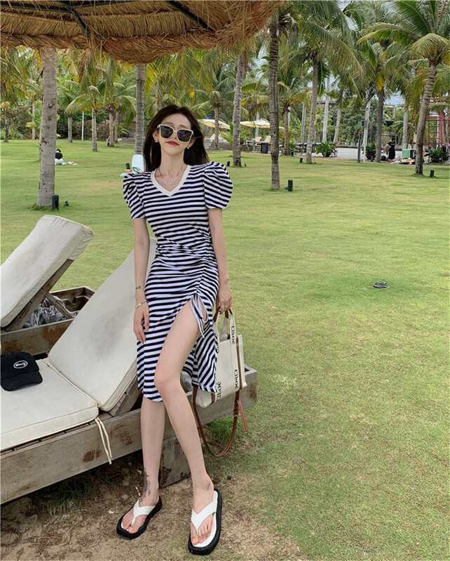 goods in stock! New in early summer! [lucky] striped dress (bicq1)