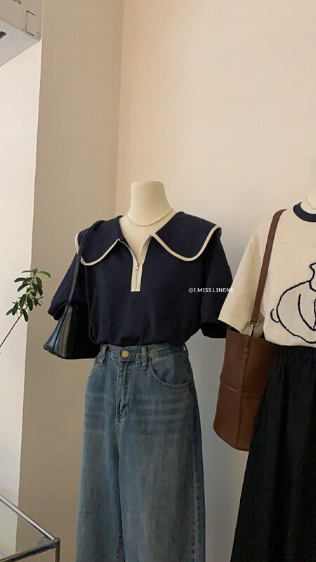 [Imiss] Korean casual lazy contrast color Polo cx3332# LSW