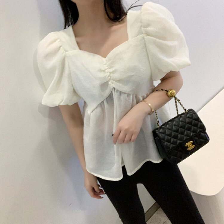 goods in stock! New in early summer! [Wo +] soft wind bubble sleeve sweet blouse 22191# zxx