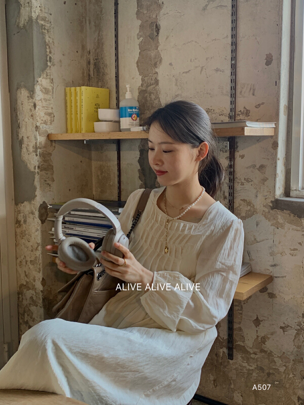 [alive] Korean style square neck versatile waist closing dress 12886# lwy