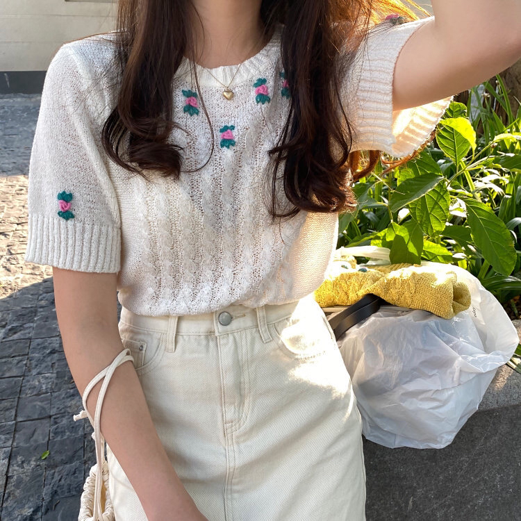 [cocoa] embroidered fashion versatile sweater 0701# L