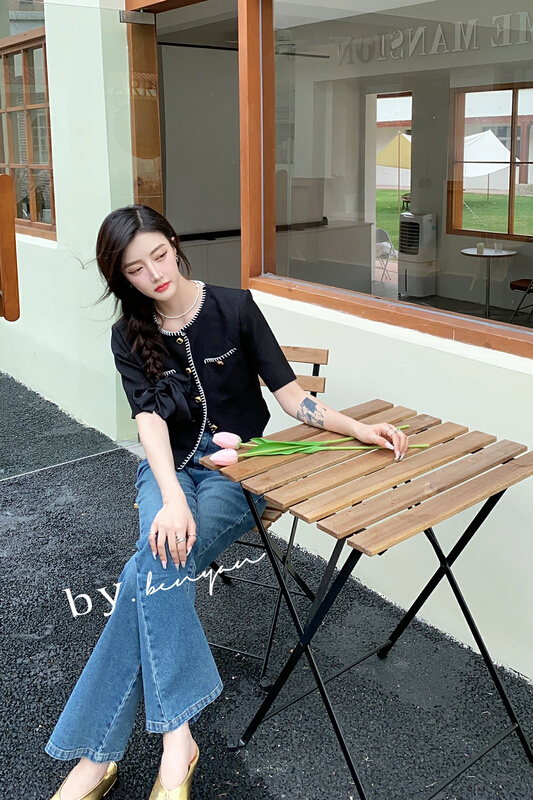 New in early summer! [benyan] French style small fragrance style contrast color edge Pocket Shirt 6068a# zxx