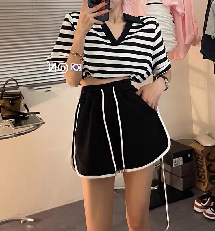 New in early summer! [JH] striped loose short sleeve T-shirt + simple and versatile casual Shorts Set 41425# PCZ
