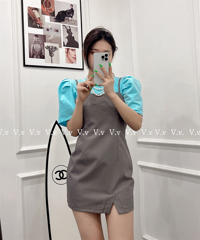 New in early summer! [v.v] solid color Korean versatile suspender dress (dress only) 7032# cqw