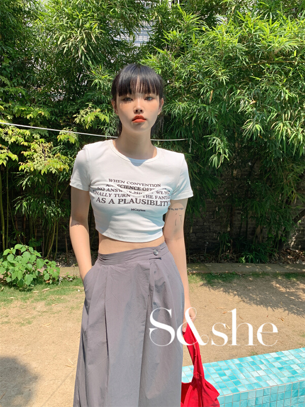 [S & she] spice girl short shoulder pad short sleeve T-shirt 1180a# XJ