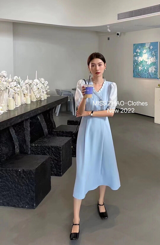 New in early summer! [misszhao] Korean V-neck bubble sleeve dress 6007# HBx