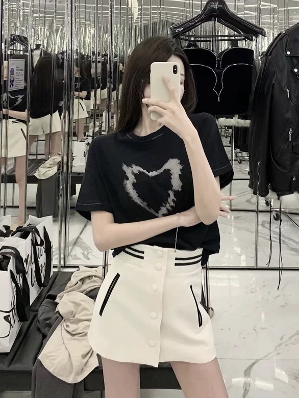 [JH] net red love cotton T-shirt + color contrast skirt suit (suit only) 41738# PCZ