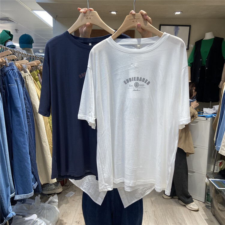 [fabric] casual simple letter printed short sleeve T-shirt 592067# L
