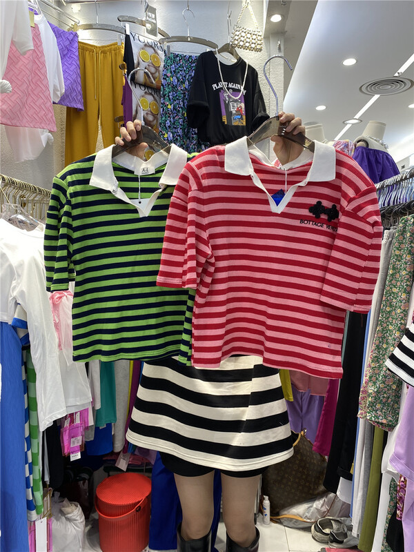 New in early summer! [al] Korean Pullover stripe short sleeve T-shirt 3099# hyy