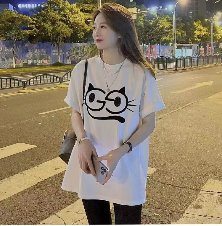 [miss Xi Xi] cat print loose Casual Short Sleeve T-shirt 1383# Cl