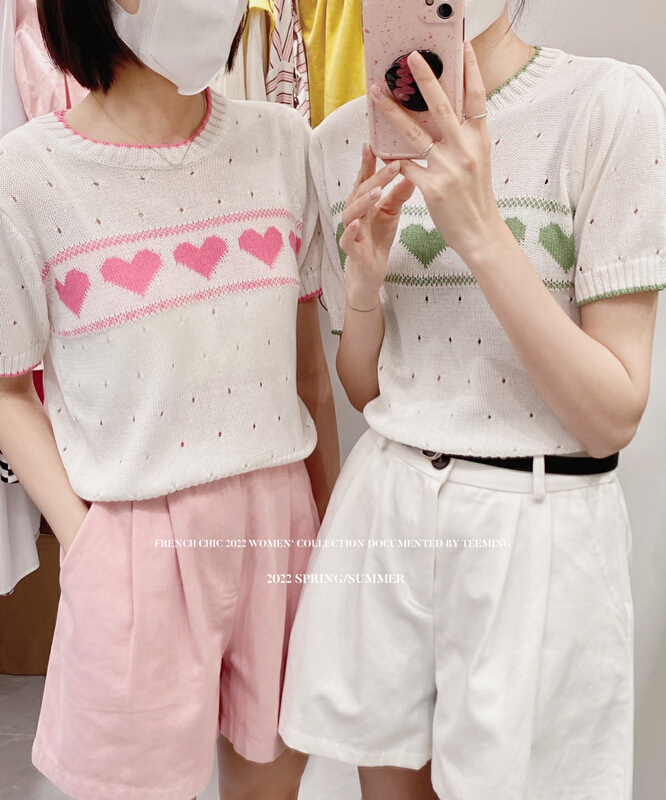 [teem ing] ins contrast color love short sleeve T-shirt 22t236# hjy
