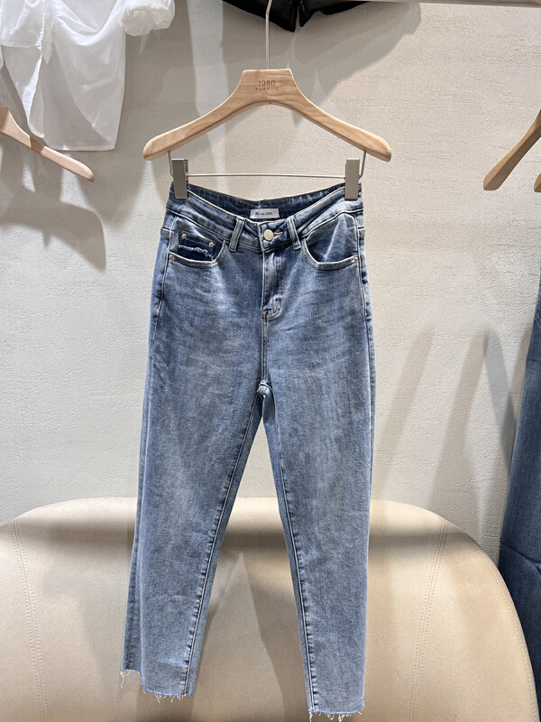 [rj1980] Korean color blocking pocket skinny jeans 63262# zyh