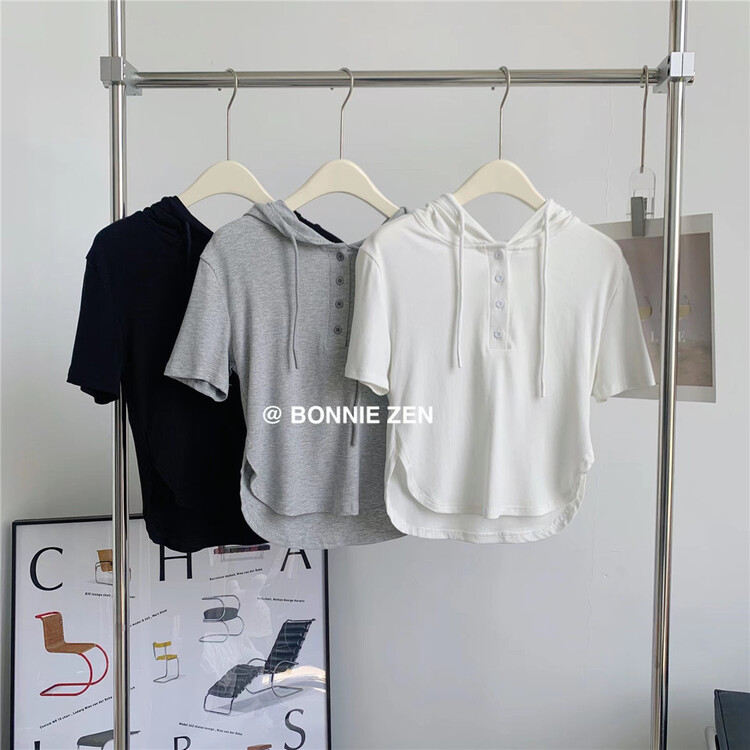 In early summer! [Bonnie] basic hooded short simple short sleeve shirt 2279\xyj
