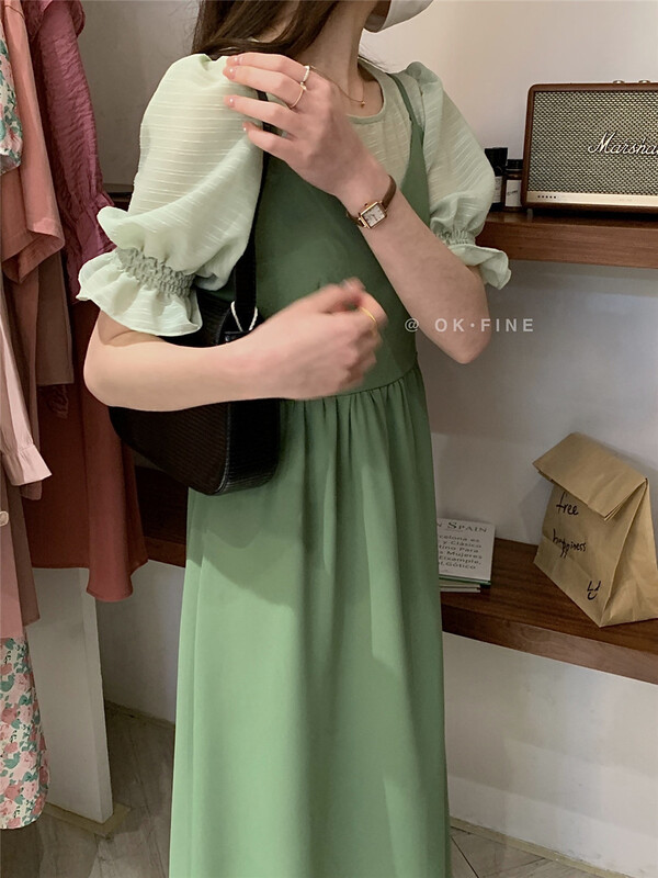 [OK fine] Korean version solid color bubble sleeve blouse (excluding suspender skirt) k3018# ZSY