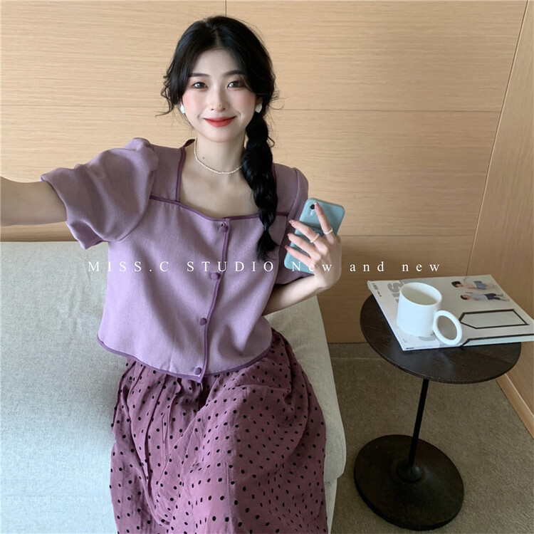 [miss. C studio] Korean fashion color contrast blouse (excluding skirt) 9108# zxx