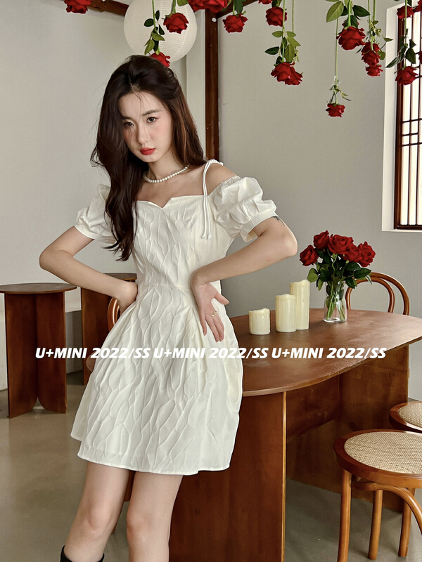 [U + Mini] French temperament bubble sleeve solid dress (only dresses) d0659# WPL