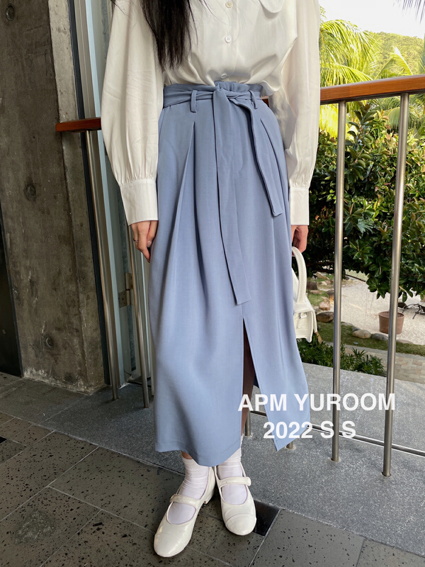goods in stock! New year in early spring! [APM yuroom] Korean versatile high waist strap split skirt (with waist rope) 22909# LSL