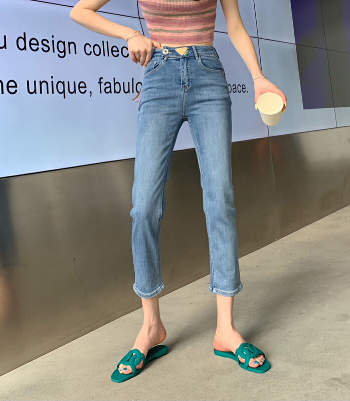 [1980] Korean style waist special design comfortable small straight jeans 63208+ blue 63208-3\zyh