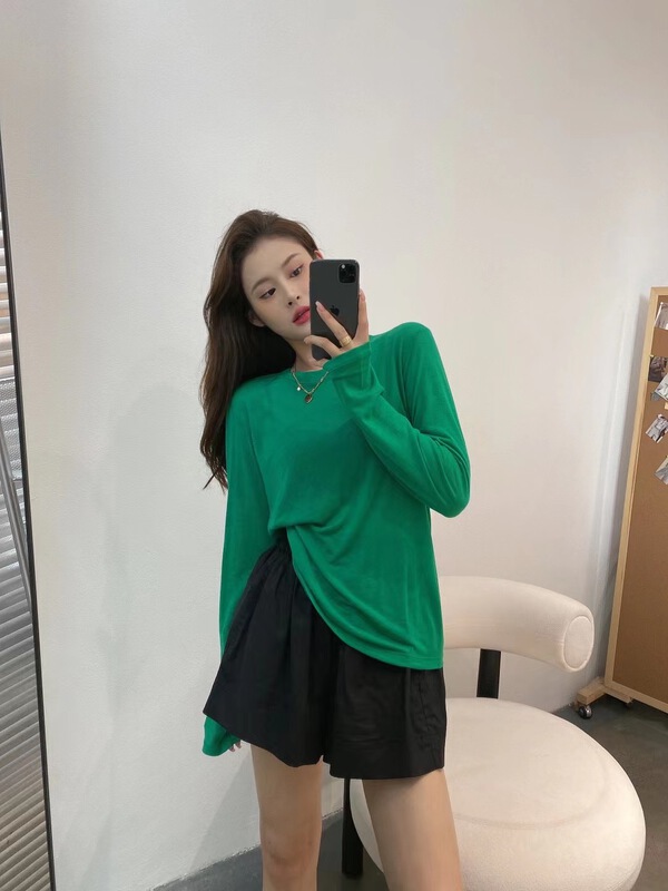 [modern 197] simple and versatile round neck solid color long sleeve T-shirt (30% wool) 7021# zyh