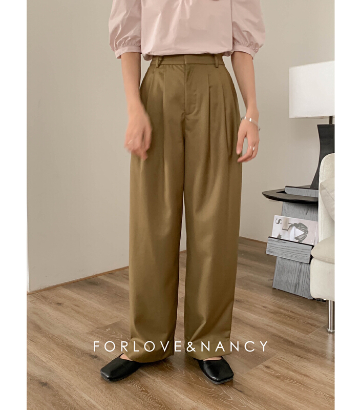 [FN] simple solid color high waist straight casual pants lb2kb5309n# cqw