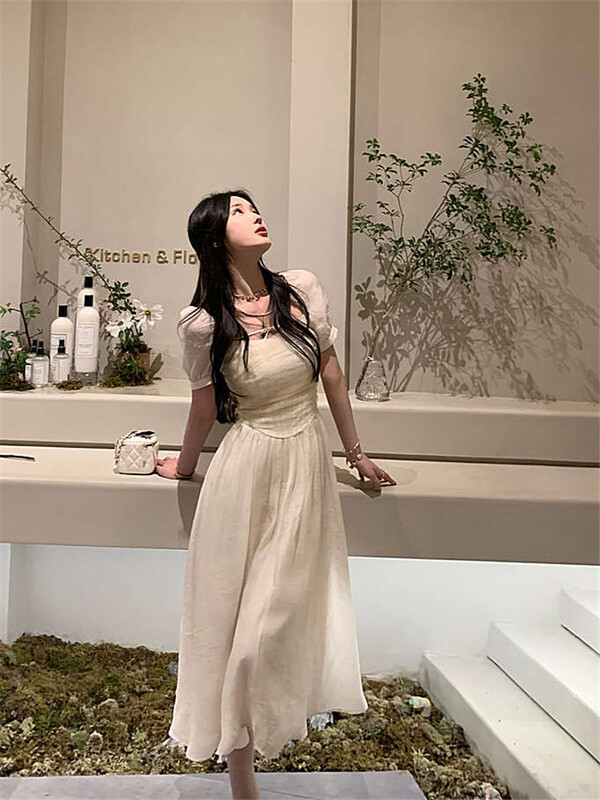 [MS studio] French style square neck dress 9121-1# PCZ