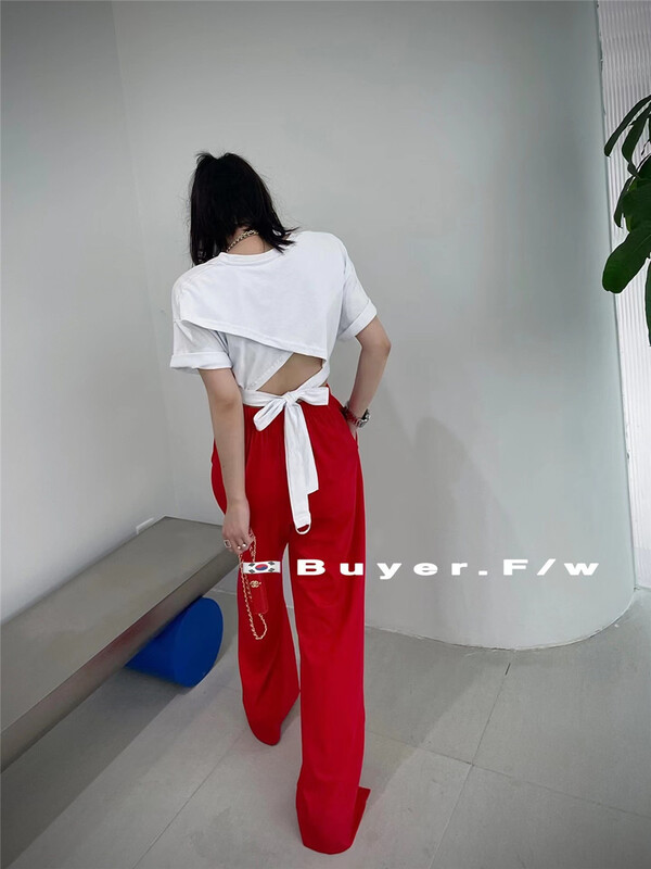 [buyer] back bandage printed Pullover short sleeve T-shirt 0362\wtt