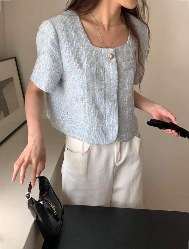 [bluepops] square neck one button fashion jacket a2317# zxl
