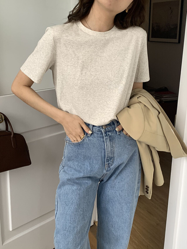 [BL] simple solid color versatile Casual Short Sleeve T-shirt t626002 # cqw