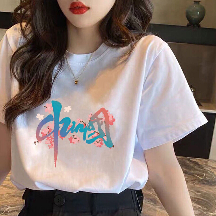 [three thousand gold] Korean loose letter round neck short sleeve T-shirt 8078# ll