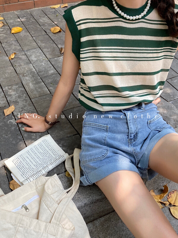 [ing] French niche casual versatile striped vest / sling w3531# HBx