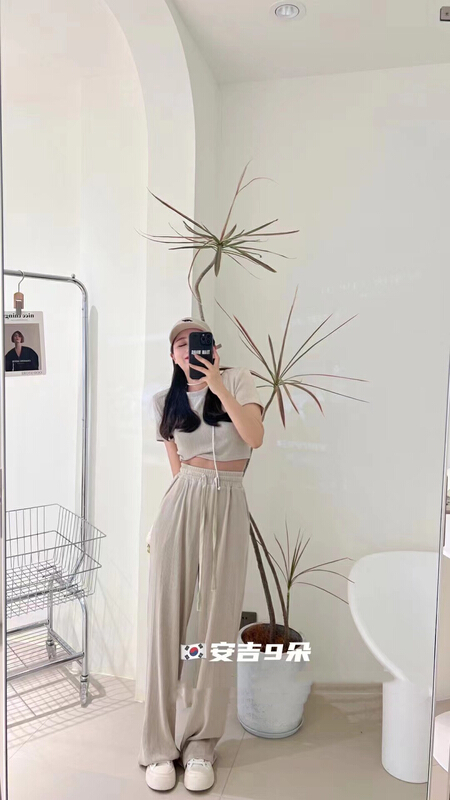 New in early summer! [mi ni] backless Top + mopping fashion pants set 2728# PCZ