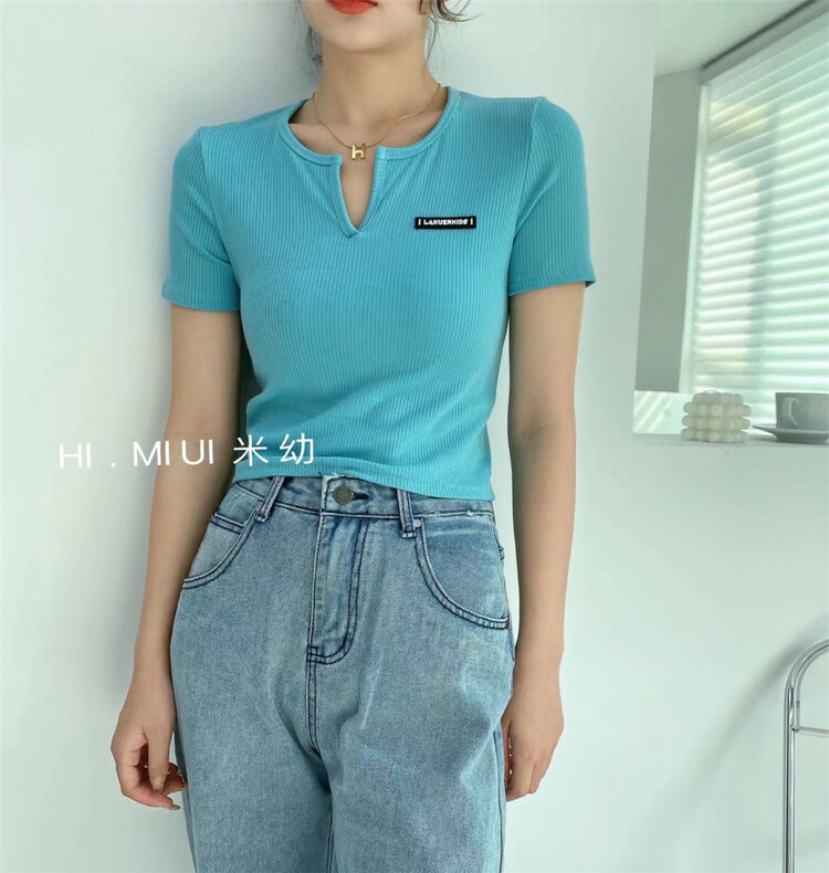 New year in early spring! [M · young] casual V-neck label short short sleeved T-shirt 8036# hjy