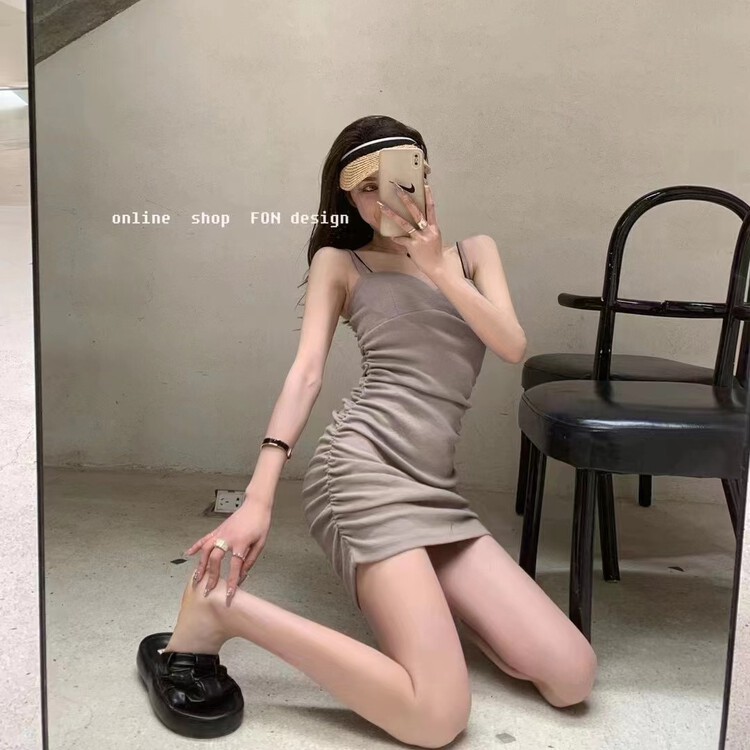 [toko. Z] sexy pleated slim Sling Dress ys1-2171# cqw