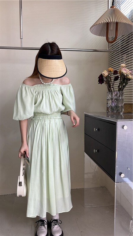 [Mr.Z] square neck simple and comfortable blouse + high waist skirt set 96980# zjy