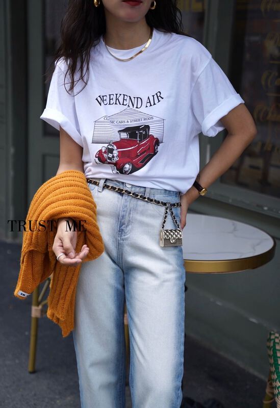 [trust] car print short sleeve T-shirt 18260# YYW
