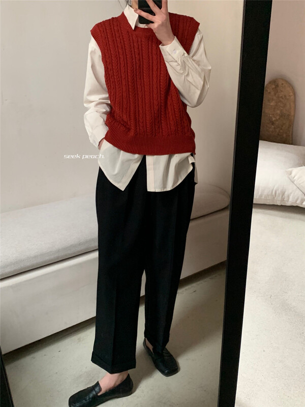 New year in early spring! [seek peach] slim round neck comfortable vest 11803# ll